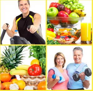 Fitness people. Weight loss and diet collage background.